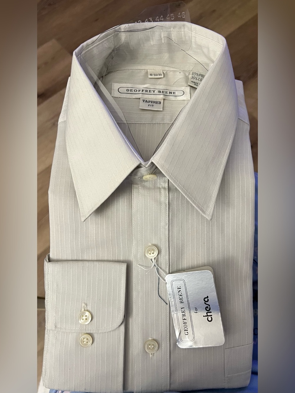 NWT, Geoffrey Beene Men's Gray Pinstripe Dress Shirt - Tapered Fit 16- 32/33